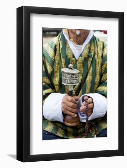 Local Man Holding a Prayer Wheel and Beads, Paro District, Bhutan, Asia-Jordan Banks-Framed Photographic Print