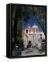 Local Man Resting on a Park Bench with Iglesia Del Carmen in Background, Morelia, Michoacan-Richard Maschmeyer-Framed Stretched Canvas