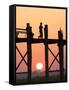 Local Man Walking on the Famous U Bein Teak Bridge at Sunset, Near Mandalay, Myanmar (Burma), Asia-Lee Frost-Framed Stretched Canvas