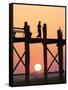 Local Man Walking on the Famous U Bein Teak Bridge at Sunset, Near Mandalay, Myanmar (Burma), Asia-Lee Frost-Framed Stretched Canvas