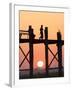 Local Man Walking on the Famous U Bein Teak Bridge at Sunset, Near Mandalay, Myanmar (Burma), Asia-Lee Frost-Framed Photographic Print