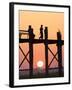 Local Man Walking on the Famous U Bein Teak Bridge at Sunset, Near Mandalay, Myanmar (Burma), Asia-Lee Frost-Framed Photographic Print