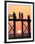 Local Man Walking on the Famous U Bein Teak Bridge at Sunset, Near Mandalay, Myanmar (Burma), Asia-Lee Frost-Framed Photographic Print