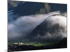 Local School Below Mist Rising in Valley of the High Atlas Mountains, Morocco, North Africa, Africa-David Poole-Mounted Photographic Print