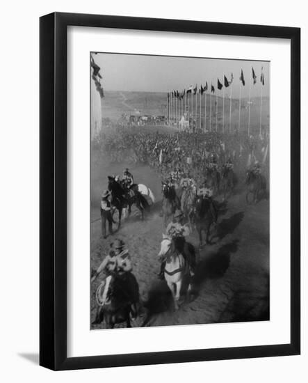 Local Sheriff's Posse Supplying Movie-like Touch to Jamboree at the "Avenue of Flags"-Ed Clark-Framed Photographic Print