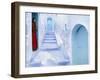 Local Woman Steps Out into Whitewashed Streets of Rif Mountains Town of Chefchaouen, Morocco-Andrew Watson-Framed Photographic Print