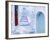 Local Woman Steps Out into Whitewashed Streets of Rif Mountains Town of Chefchaouen, Morocco-Andrew Watson-Framed Photographic Print