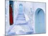 Local Woman Steps Out into Whitewashed Streets of Rif Mountains Town of Chefchaouen, Morocco-Andrew Watson-Mounted Photographic Print