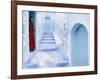 Local Woman Steps Out into Whitewashed Streets of Rif Mountains Town of Chefchaouen, Morocco-Andrew Watson-Framed Photographic Print