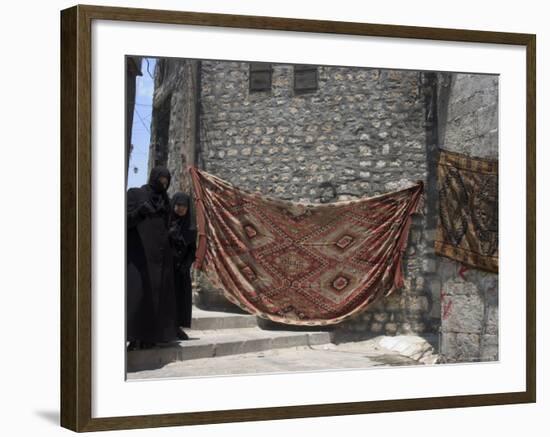 Local Woman Walking Down Steps, Blanket on Wall, Aleppo (Haleb), Syria, Middle East-Christian Kober-Framed Photographic Print