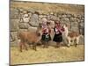 Local Women and Llamas in Front of Inca Ruins, Near Cuzco, Peru, South America-Gavin Hellier-Mounted Photographic Print