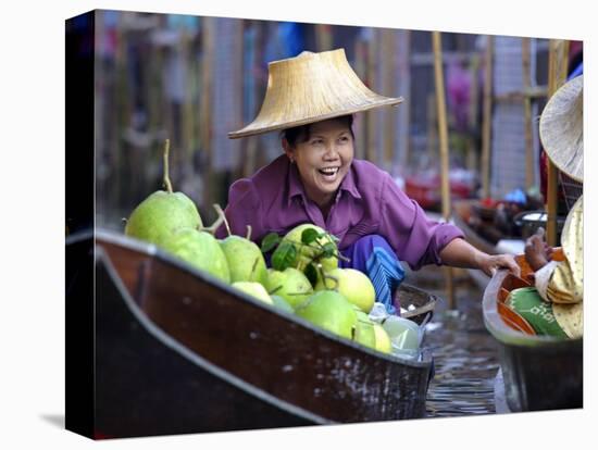 Local Women Share a Joke at Damnoen Saduak Floating Market, Thailand, Southeast Asia-Andrew Mcconnell-Stretched Canvas
