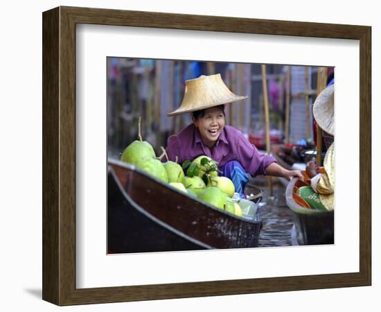 Local Women Share a Joke at Damnoen Saduak Floating Market, Thailand, Southeast Asia-Andrew Mcconnell-Framed Photographic Print