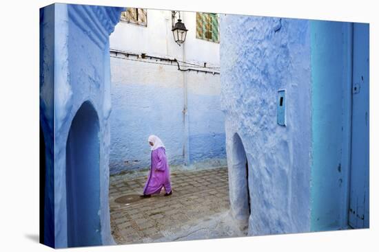 Local Women Walking Through the Blue Streets of the Medina, Chefchaouen, Morocco, Africa-Jordan Banks-Stretched Canvas