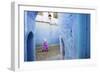 Local Women Walking Through the Blue Streets of the Medina, Chefchaouen, Morocco, Africa-Jordan Banks-Framed Photographic Print