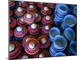 Locally Made Baskets and Ceramic Bowls for Sale in Najran Basket Souq, Najran, Asir, Saudi Arabia-Tony Wheeler-Mounted Premium Photographic Print