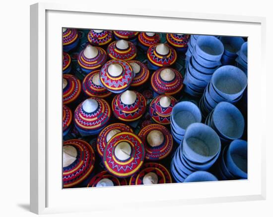 Locally Made Baskets and Ceramic Bowls for Sale in Najran Basket Souq, Najran, Asir, Saudi Arabia-Tony Wheeler-Framed Photographic Print