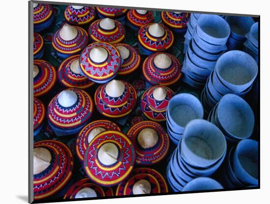 Locally Made Baskets and Ceramic Bowls for Sale in Najran Basket Souq, Najran, Asir, Saudi Arabia-Tony Wheeler-Mounted Photographic Print