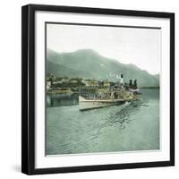 Locarno (Switzerland), the Lago Maggiore, Steamboat in the Port Circa 1890-Leon, Levy et Fils-Framed Photographic Print