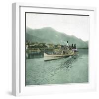 Locarno (Switzerland), the Lago Maggiore, Steamboat in the Port Circa 1890-Leon, Levy et Fils-Framed Photographic Print