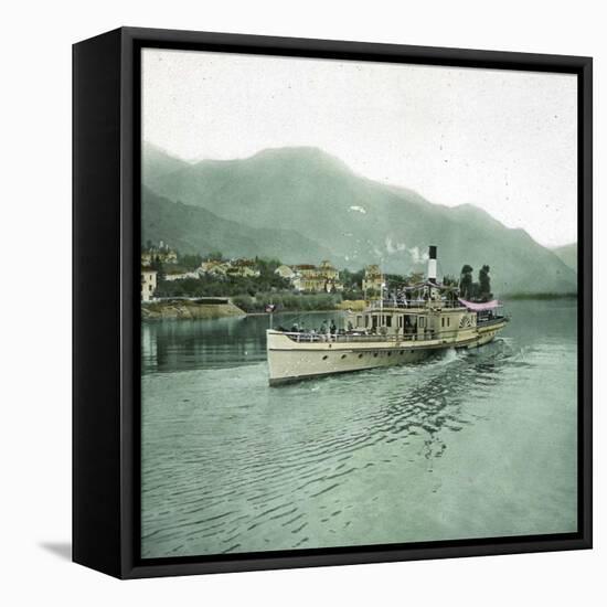 Locarno (Switzerland), the Lago Maggiore, Steamboat in the Port Circa 1890-Leon, Levy et Fils-Framed Stretched Canvas