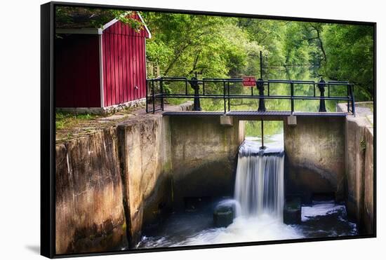 Lock on the D & R Canal, New Jersey-George Oze-Framed Stretched Canvas