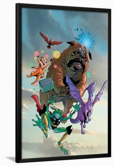 Lockjaw and The Pet Avengers No.1 Cover: Lockjaw, Lockheed, Throg, Redwing and Hairball-Karl Kerschl-Lamina Framed Poster