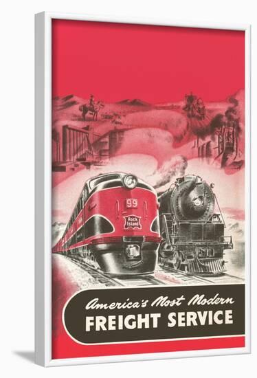 Locomotive and Streamlined Train-null-Framed Art Print