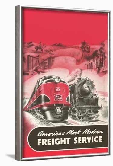 Locomotive and Streamlined Train-null-Framed Art Print