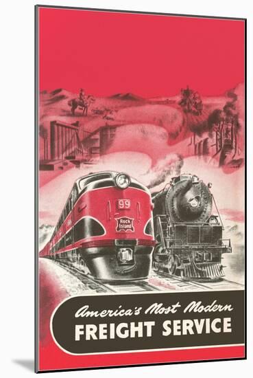 Locomotive and Streamlined Train-null-Mounted Art Print