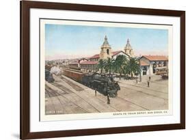 Locomotive at Union Depot, San Diego, California-null-Framed Art Print