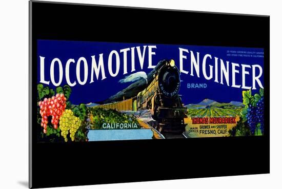 Locomotive Engineer Brand California Grapes-null-Mounted Art Print