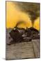 Locomotive Fireman in Coal Car Waving to an Oncoming Train, Early 1900s-null-Mounted Giclee Print