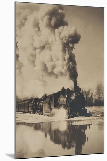 Locomotive in High Water-null-Mounted Art Print