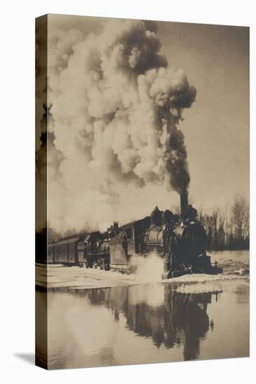Locomotive in High Water-null-Stretched Canvas