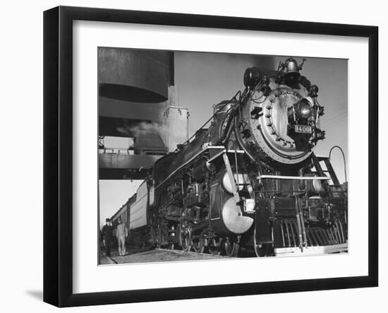 Locomotive of Train at Water Stop During President Franklin D. Roosevelt's Trip to Warm Springs-Margaret Bourke-White-Framed Photographic Print