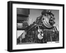 Locomotive of Train at Water Stop During President Franklin D. Roosevelt's Trip to Warm Springs-Margaret Bourke-White-Framed Photographic Print