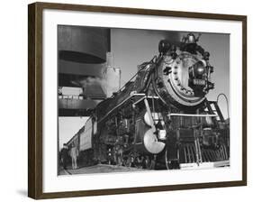Locomotive of Train at Water Stop During President Franklin D. Roosevelt's Trip to Warm Springs-Margaret Bourke-White-Framed Photographic Print
