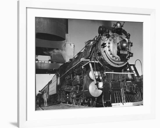 Locomotive of Train at Water Stop During President Franklin D. Roosevelt's Trip to Warm Springs-Margaret Bourke-White-Framed Photographic Print