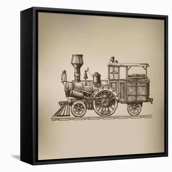 Locomotive. Vector Format-AVA Bitter-Framed Stretched Canvas