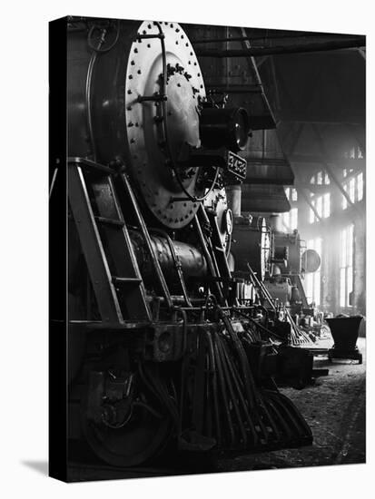 Locomotives in Roundhouse-Jack Delano-Stretched Canvas
