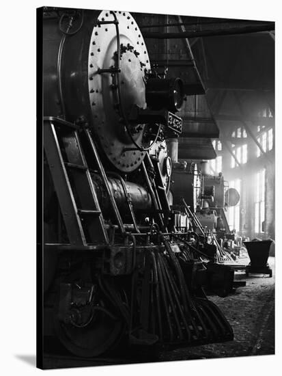 Locomotives in Roundhouse-Jack Delano-Stretched Canvas