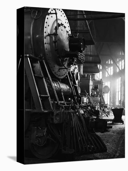 Locomotives in Roundhouse-Jack Delano-Stretched Canvas