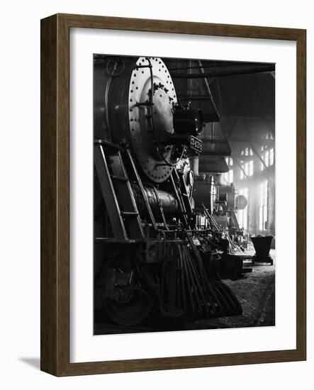 Locomotives in Roundhouse-Jack Delano-Framed Photographic Print