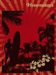 Grunge Surf Poster with Palms and Sunset-locote-Framed Art Print