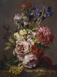 Irises, Peonies and Other Flowers in a Vase on a Ledge-Lodewijk Johannes Nooijen-Framed Giclee Print