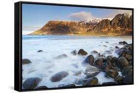 Lofoten islands, Norway, Europe. The last lights of the sunset on the beach.-ClickAlps-Framed Stretched Canvas