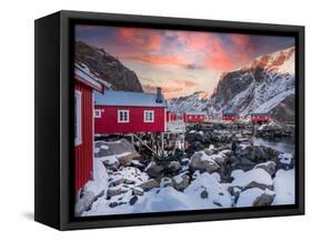 Lofoten red houses-Marco Carmassi-Framed Stretched Canvas