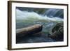 Log And Boulder Beneath Slow Waterfalls-Anthony Paladino-Framed Giclee Print