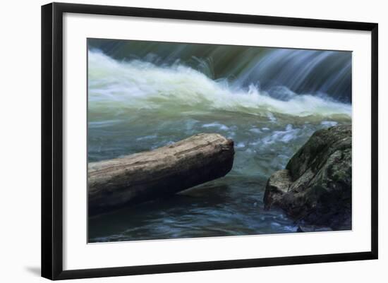 Log And Boulder Beneath Slow Waterfalls-Anthony Paladino-Framed Giclee Print